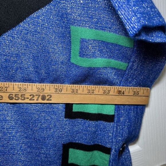ASHRO Open Shawl Poncho Cardigan Sweater OS Metallic Blue Green Black Tribal - Picture 7 of 8